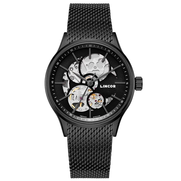 Lincor 4119 Self-winding Mechanical Wristwatch, Silver and Black