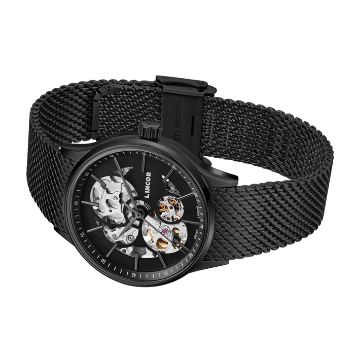 Lincor 4119 Self-winding Mechanical Wristwatch, Silver and Black