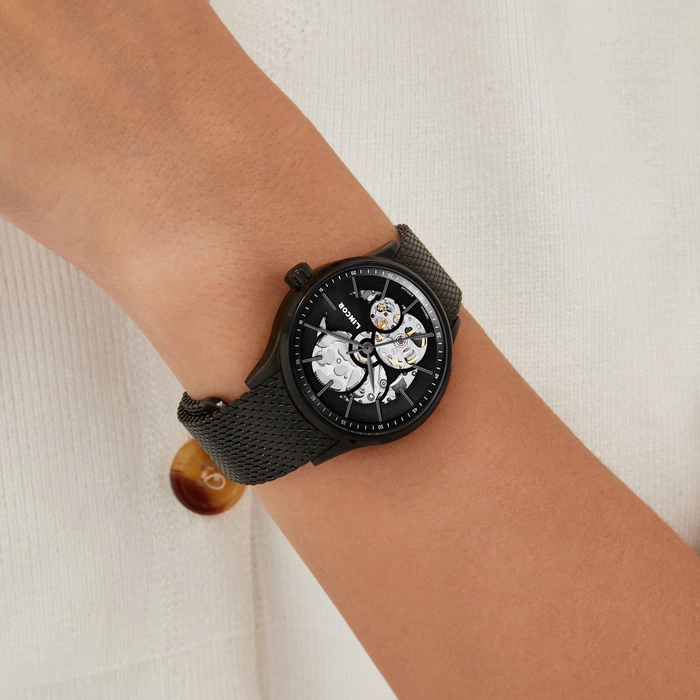 Lincor 4119 Self-winding Mechanical Wristwatch, Silver and Black