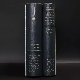 Книга в кожаном переплете "Похождения бравого солдата Швейка во время мировой войны" Я. Гашек, в 2-х томах