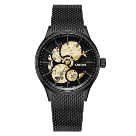 Наручные механические часы Lincor 4119 с автоподзаводом, золотисто-черные