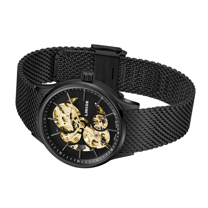 Lincor 4119 Self-winding Mechanical Wristwatch, gold and Black