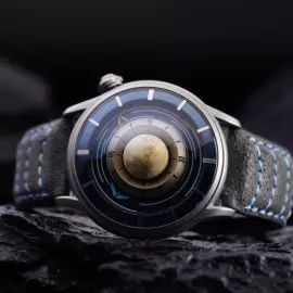 Наручные механические часы Lincor "Cosmos Луноход" с автоподзаводом, голубые с серым ремешком