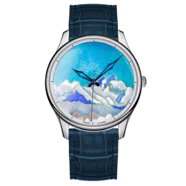 Наручные механические часы Lincor "ART Соло" с автоподзаводом, серебристые с темно-голубым ремешком