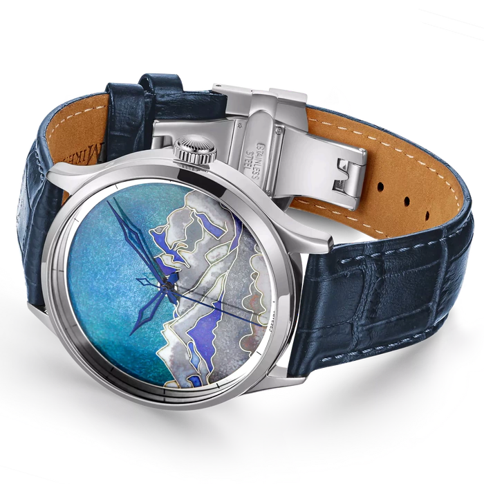 Lincor "ART Solo" Self-winding Mechanical Wristwatch, silver with dark blue strap