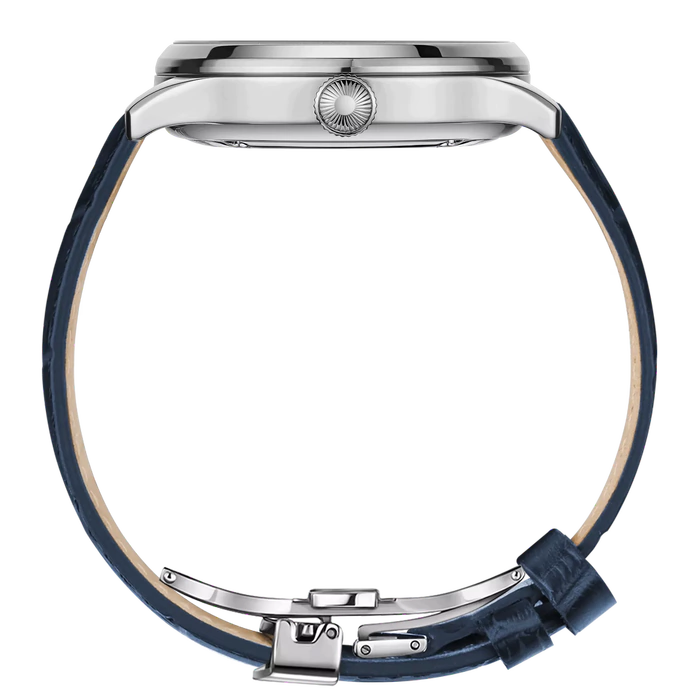 Lincor "ART Solo" Self-winding Mechanical Wristwatch, silver with dark blue strap