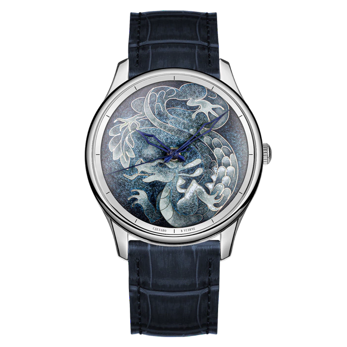 Lincor "ART Solo" Self-winding Mechanical Wristwatch, silver-blue with blue strap
