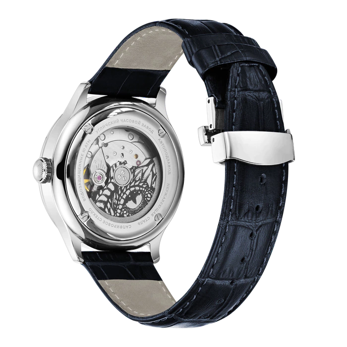 Lincor "ART Solo" Self-winding Mechanical Wristwatch, silver-blue with blue strap