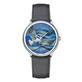 Наручные кварцевые часы Lincor "ART Соло" с автоподзаводом, серебристо-голубые с серым ремешком