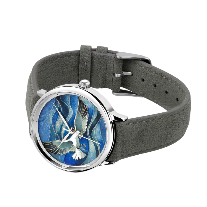Lincor "ART Solo" Self-winding Quartz Watch, silver-blue with grey strap