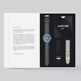 Наручные кварцевые часы Lincor "ART Соло" с автоподзаводом, серебристо-голубые с серым ремешком