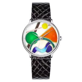 Наручные кварцевые часы Lincor "ART Эмили 8225" серебристые с черным ремешком