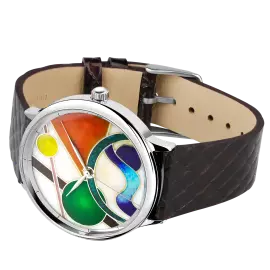 Наручные кварцевые часы Lincor "ART Эмили 8225" серебристые с черным ремешком