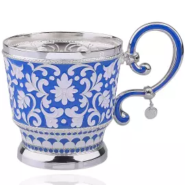 Чайная пара из серебра и фарфора "DEUX FORCES" синяя