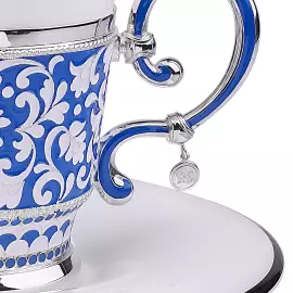 Чайная пара из серебра и фарфора "DEUX FORCES" синяя