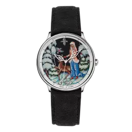 Наручные кварцевые часы Lincor "ART Традиции - Февраль" серебристые с черным ремешком