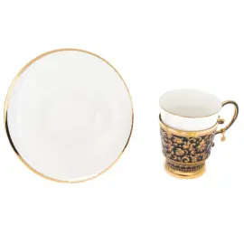 Чайная пара из серебра и фарфора "Темное золото"