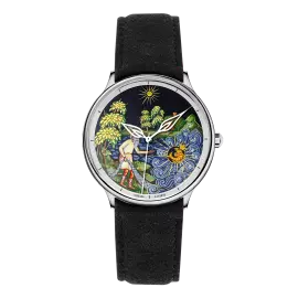 Наручные кварцевые часы Lincor "ART Традиции - Сентябрь" серебристые с черным ремешком