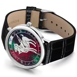 Наручные кварцевые часы Lincor "ART Знаки зодиака - Овен" серебристые с черным ремешком