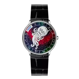 Наручные кварцевые часы Lincor "ART Знаки зодиака - Водолей" серебристые с черным ремешком