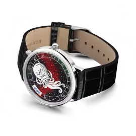 Наручные кварцевые часы Lincor "ART Знаки зодиака - Водолей" серебристые с черным ремешком