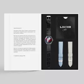 Наручные кварцевые часы Lincor "ART Знаки зодиака - Водолей" серебристые с черным ремешком