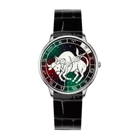 Наручные кварцевые часы Lincor "ART Знаки зодиака - Телец" серебристые с черным ремешком