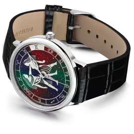 Наручные кварцевые часы Lincor "ART Знаки зодиака - Близнецы" серебристые с черным ремешком