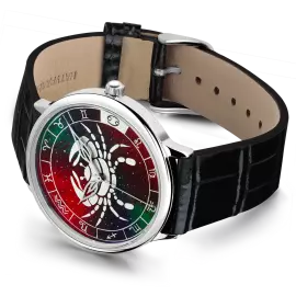 Наручные кварцевые часы Lincor "ART Знаки зодиака - Рак" серебристые с черным ремешком