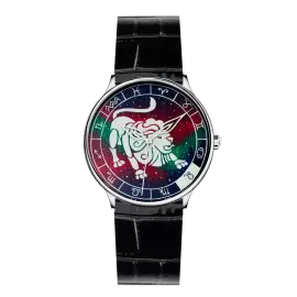 Наручные кварцевые часы Lincor "ART Знаки зодиака - Лев" серебристые с черным ремешком