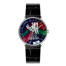 Наручные кварцевые часы Lincor "ART Знаки зодиака - Дева" серебристые с черным ремешком