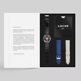 Наручные кварцевые часы Lincor "ART Знаки зодиака - Скорпион" серебристые с черным ремешком