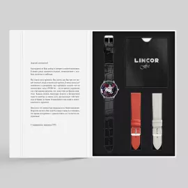 Наручные кварцевые часы Lincor "ART Знаки зодиака - Стрелец" серебристые с черным ремешком