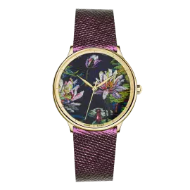 Наручные кварцевые часы Lincor "ART Этника" золотистые с фиолетовым ремешком