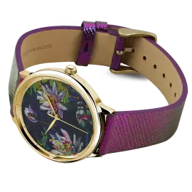 Наручные кварцевые часы Lincor "ART Этника" золотистые с фиолетовым ремешком