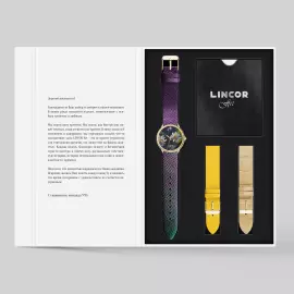 Наручные кварцевые часы Lincor "ART Этника" золотистые с фиолетовым ремешком