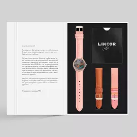 Наручные кварцевые часы Lincor "ART Этника" золотистые с розовым ремешком