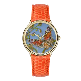 Наручные кварцевые часы Lincor "ART Этника" золотистые с оранжевым ремешком