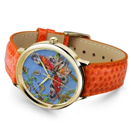 Наручные кварцевые часы Lincor "ART Этника" золотистые с оранжевым ремешком
