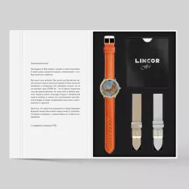 Наручные кварцевые часы Lincor "ART Этника" золотистые с оранжевым ремешком