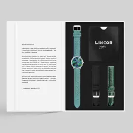 Наручные кварцевые часы Lincor "ART Этника" серебристые с бирюзовым ремешком