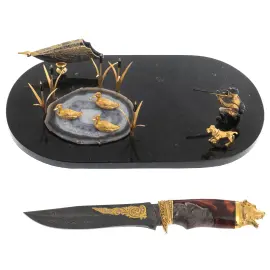 Нож сувенирный "Охота на уток" на подставке, Златоуст