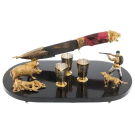 Набор охотничий на подставке "Охота на кабана" на 3 персоны, Златоуст