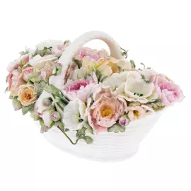 Композиция из фарфора "Корзина с цветами. Пионы и маки" большая