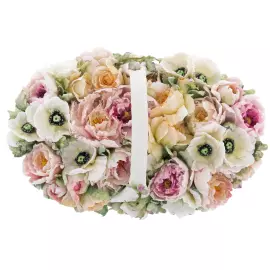 Композиция из фарфора "Корзина с цветами. Пионы и маки" большая