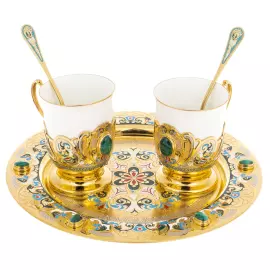 Coffee set for 2 persons "Duet" with malachite, Zlatoust