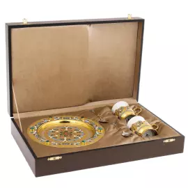 Coffee set for 2 persons "Duet" with malachite, Zlatoust