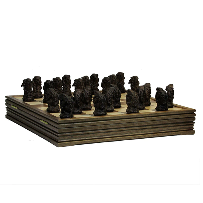 Checkers made of black walnut "Evil spirits" on an oak board