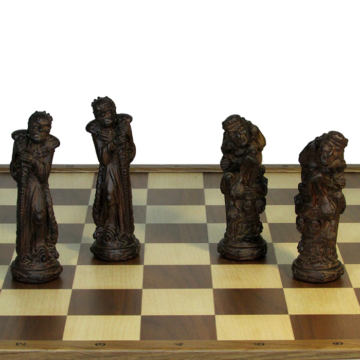 Checkers made of black walnut "Evil spirits" on an oak board