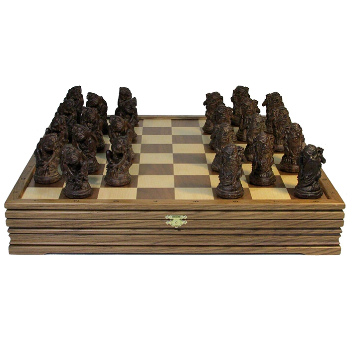 Checkers made of black walnut "Evil spirits" on an oak board